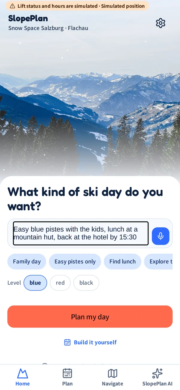 Home screen with the day typed in and the level chosen